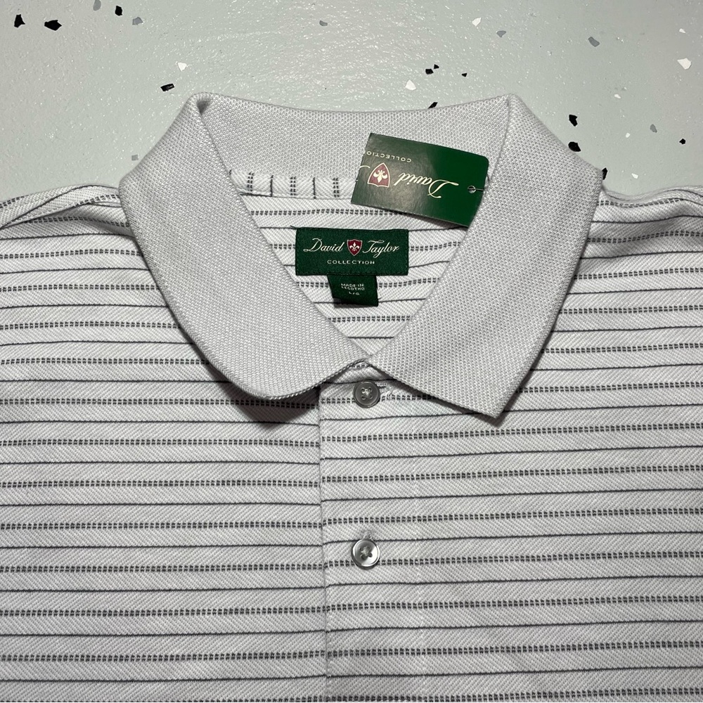 NWT David Taylor Mens Polo Golf Shirt Size Large White Grey - Picture 3 of 6